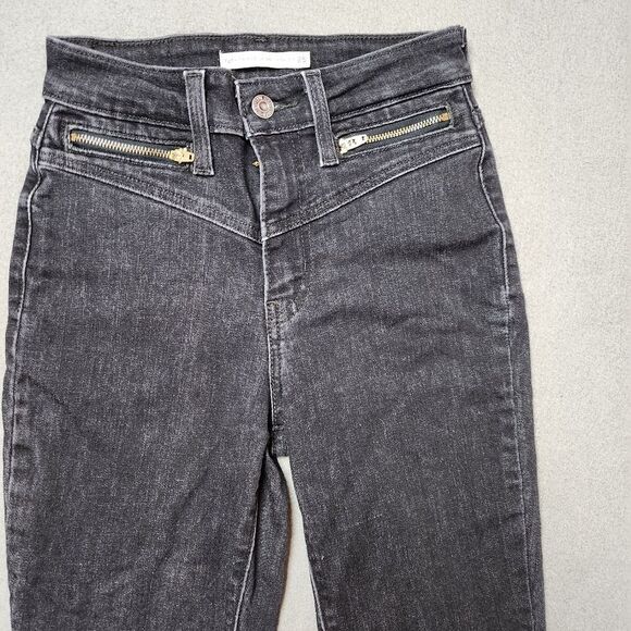 Levi's 721 High Rise Skinny Moto ankle Jeans zip pockets Ultra Black Size 25 - Picture 3 of 13